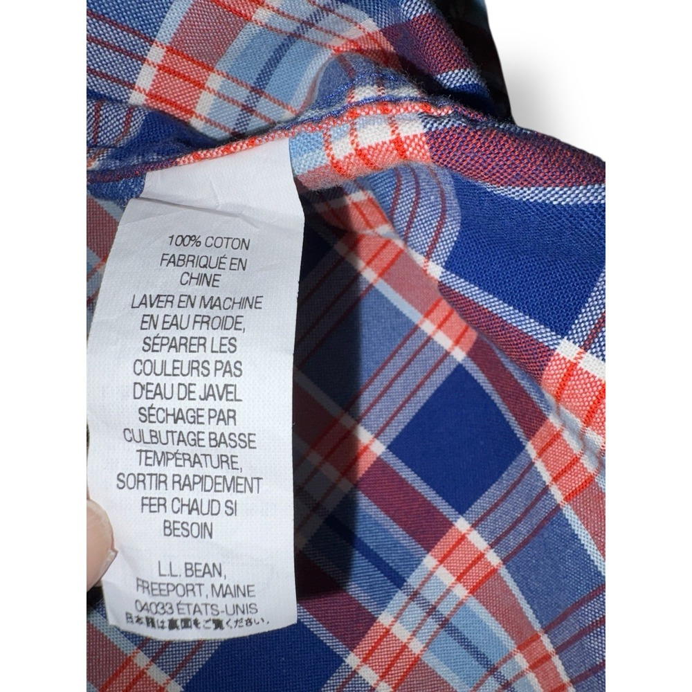 L.L.Bean Men's Large Scotch Plaid 100% Cotton Button Up Shirt Blue Orange White - Picture 5 of 8